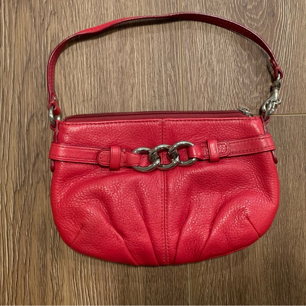 Red Leather Wristlet with Silver Chain
